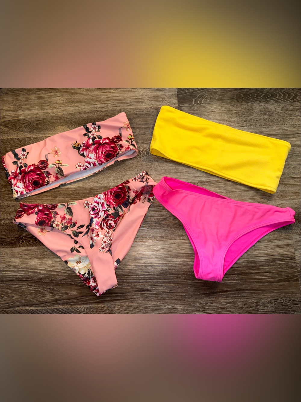 SHEIN Floral Pink & Yellow Mix-and-Match Bikini Set